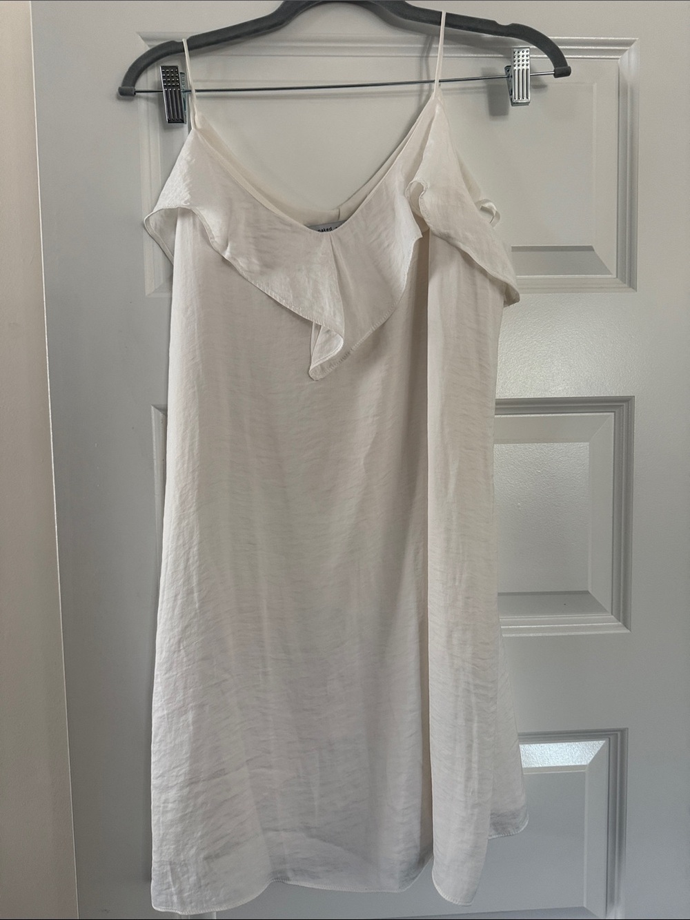 Naked Zebra White Ruffle-Trim Slip Dress L